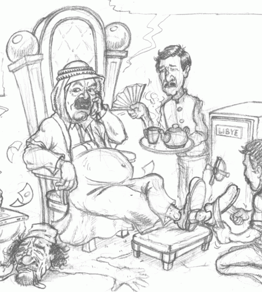 Caricature de l'émir du Qatar, Hamad ben Khalifa Al Thani par Céheu